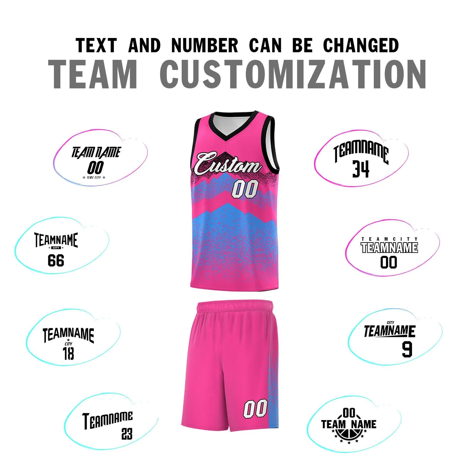 Personalized Youth Basketball Jerseys   Pink Powder Blue Gradient Mountain Design Uniforms