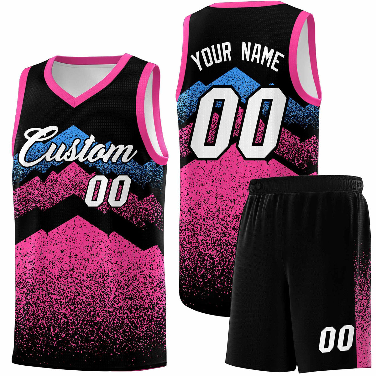 Personalized Youth Basketball Jerseys   Black Pink Gradient Mountain Design Uniforms