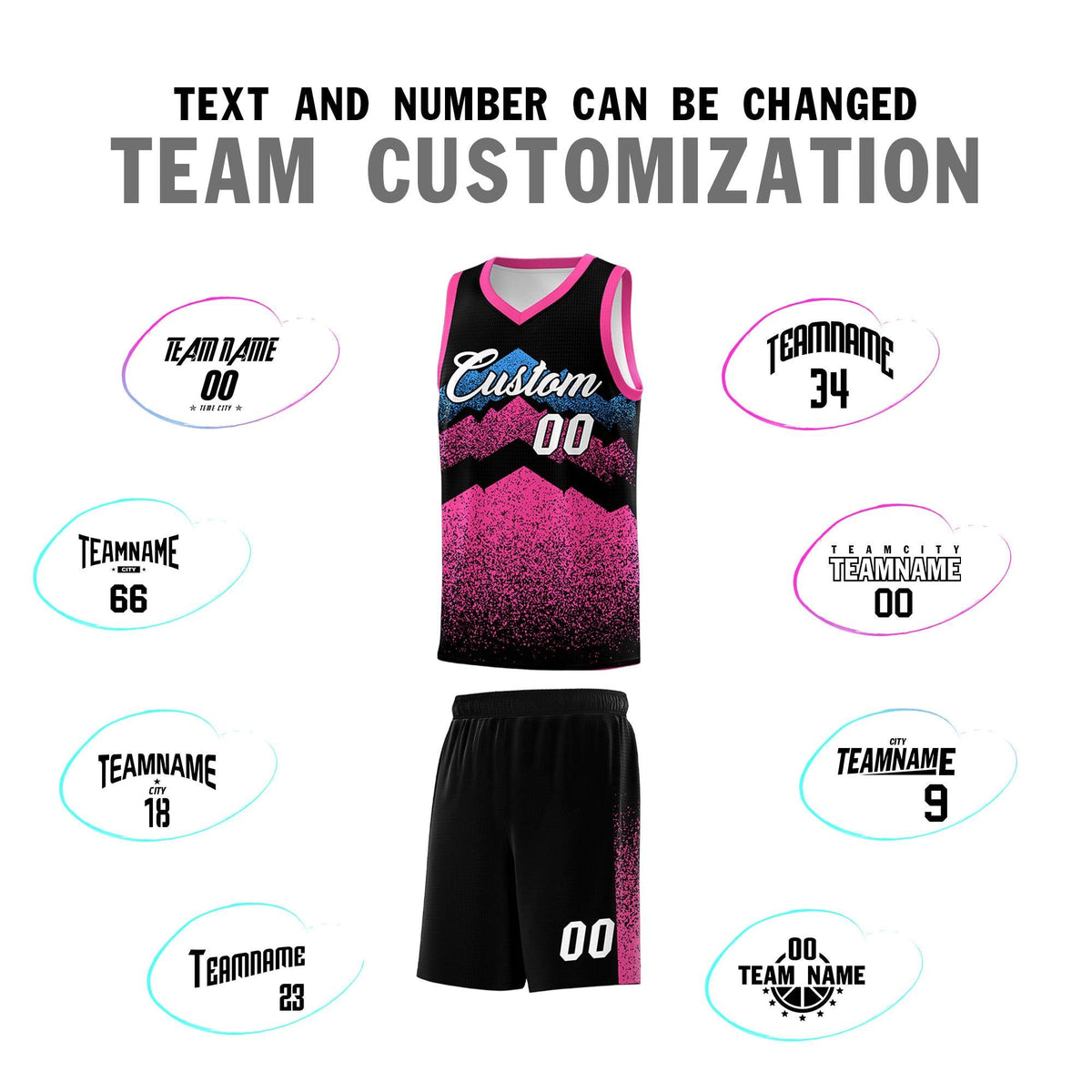 Personalized Youth Basketball Jerseys   Black Pink Gradient Mountain Design Uniforms