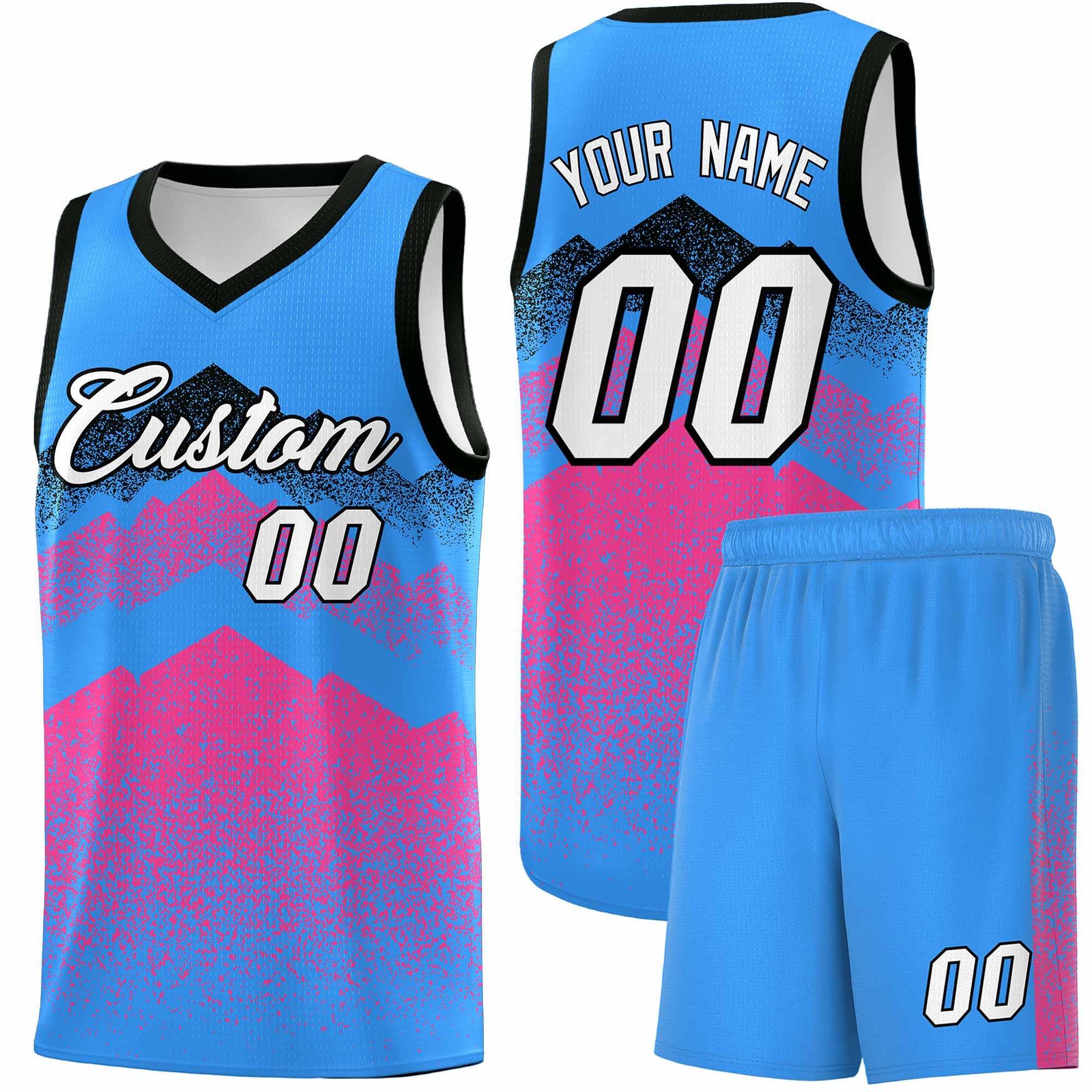 Custom Youth Basketball Jerseys Powder Blue Pink Gradient Mountain Design Uniforms