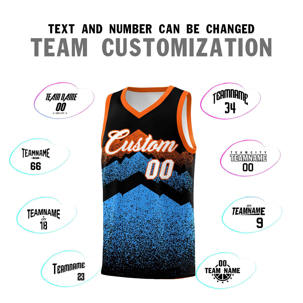 Personalized Youth Basketball Jerseys   Black Powder Blue Gradient Mountain Design Uniforms