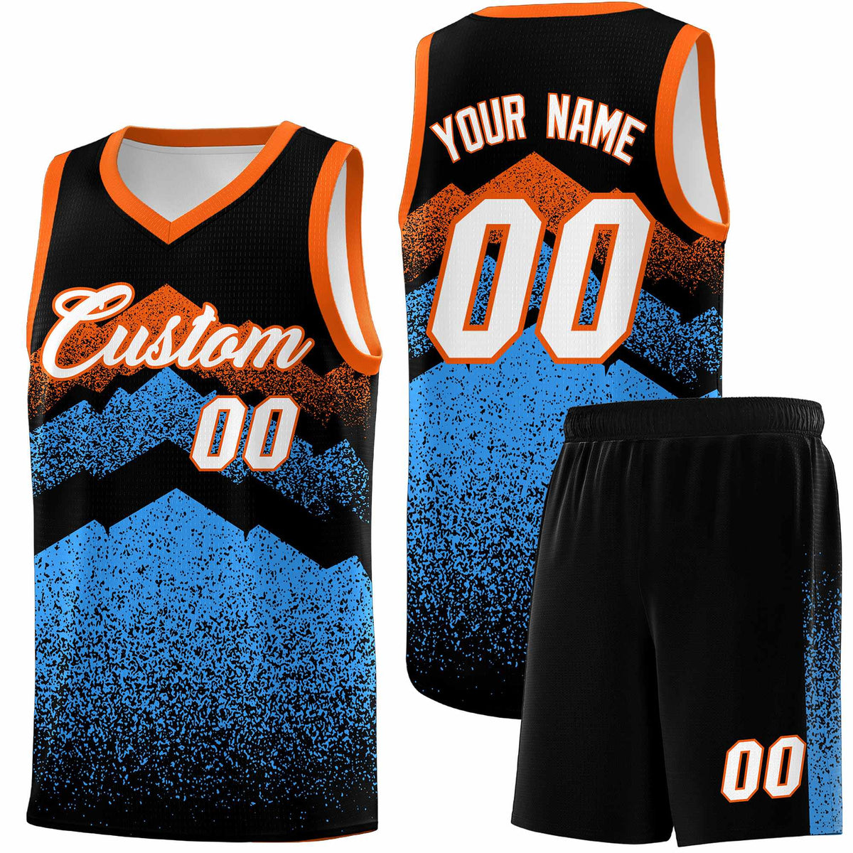 Personalized Youth Basketball Jerseys   Black Powder Blue Gradient Mountain Design Uniforms