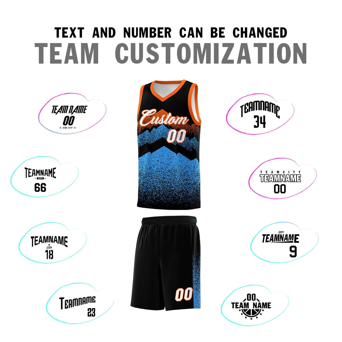 Personalized Youth Basketball Jerseys   Black Powder Blue Gradient Mountain Design Uniforms