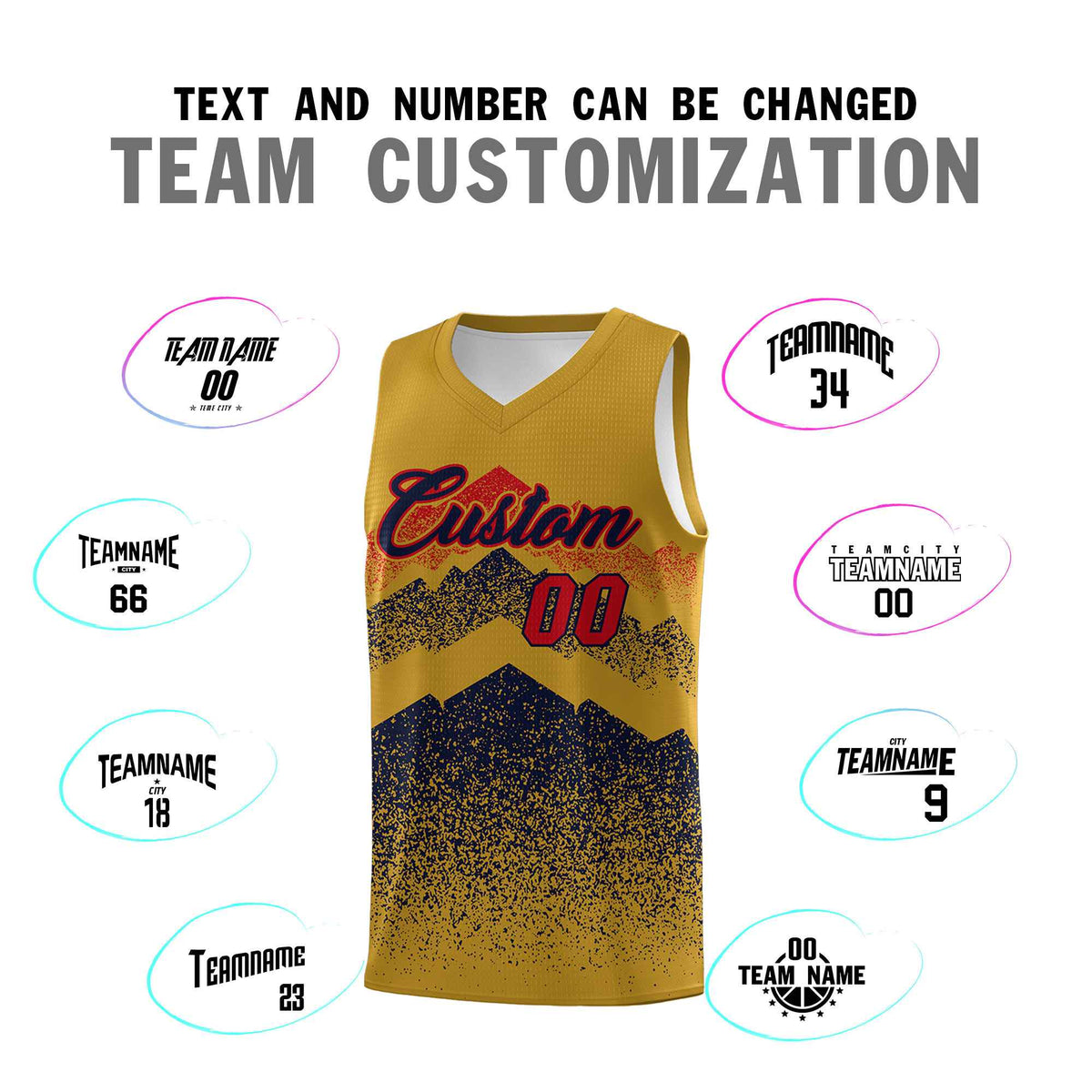 Personalized Youth Basketball Jerseys   Old Gold Navy Gradient Mountain Design Uniforms