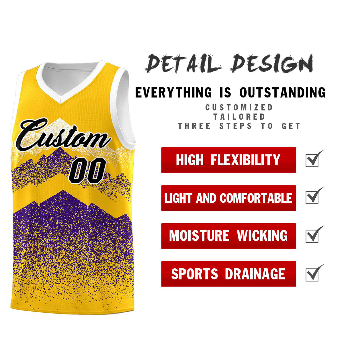 Custom Youth Basketball Jerseys Gold Purple Gradient Mountain Design Uniforms