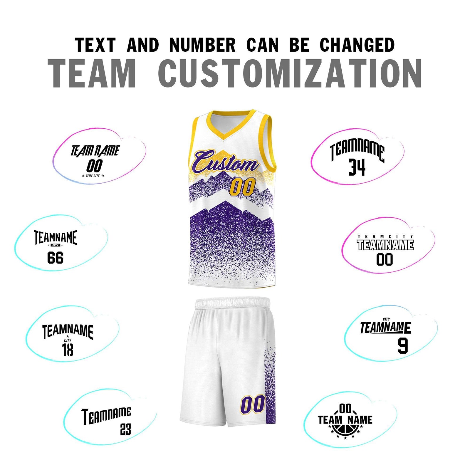 Custom Youth Basketball Jerseys White Purple Gradient Mountain Design Uniforms