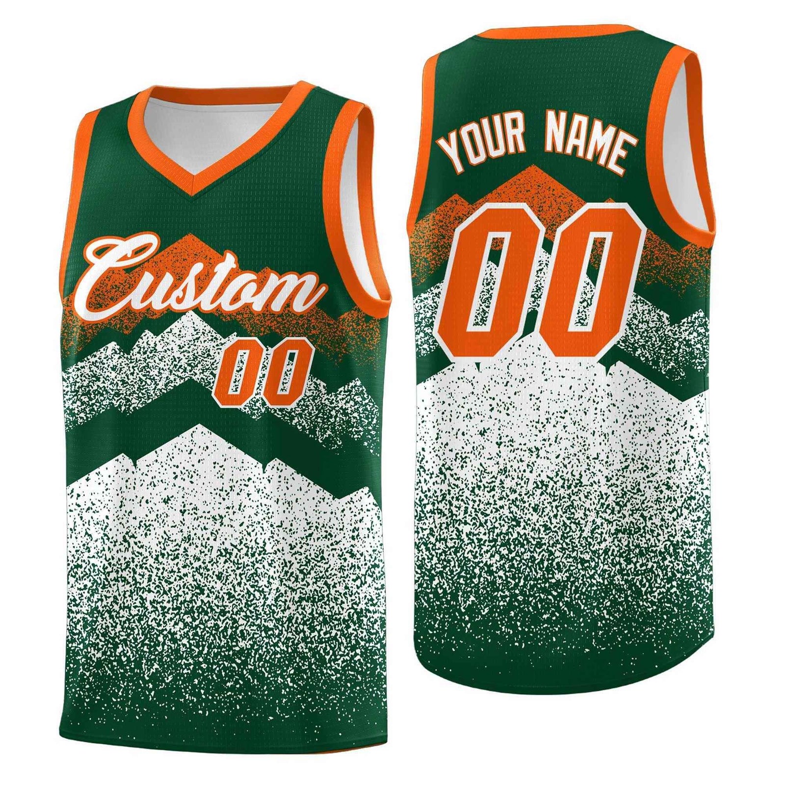 Personalized Youth Basketball Jerseys   Green White Gradient Mountain Design Uniforms