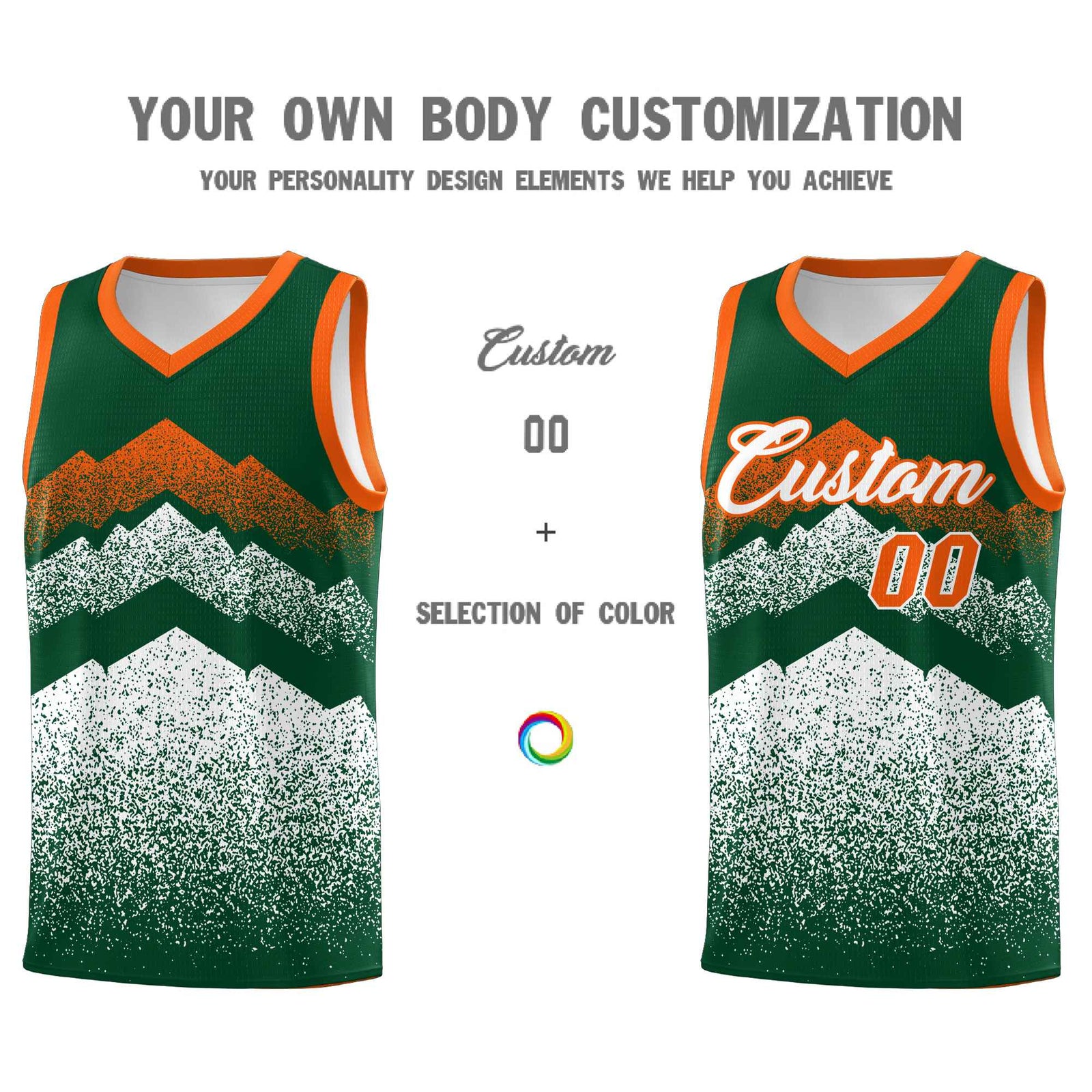 Personalized Youth Basketball Jerseys   Green White Gradient Mountain Design Uniforms