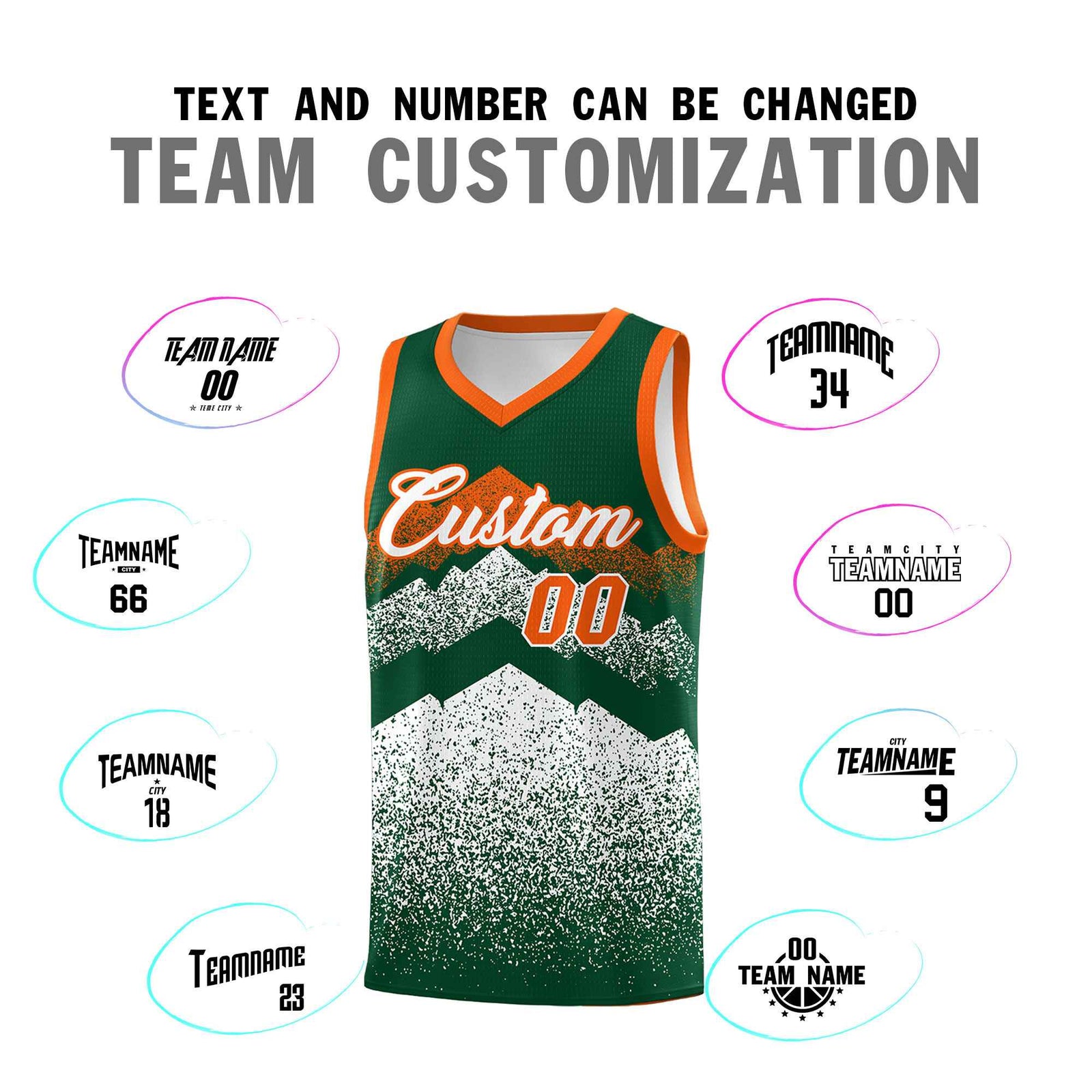 Personalized Youth Basketball Jerseys   Green White Gradient Mountain Design Uniforms