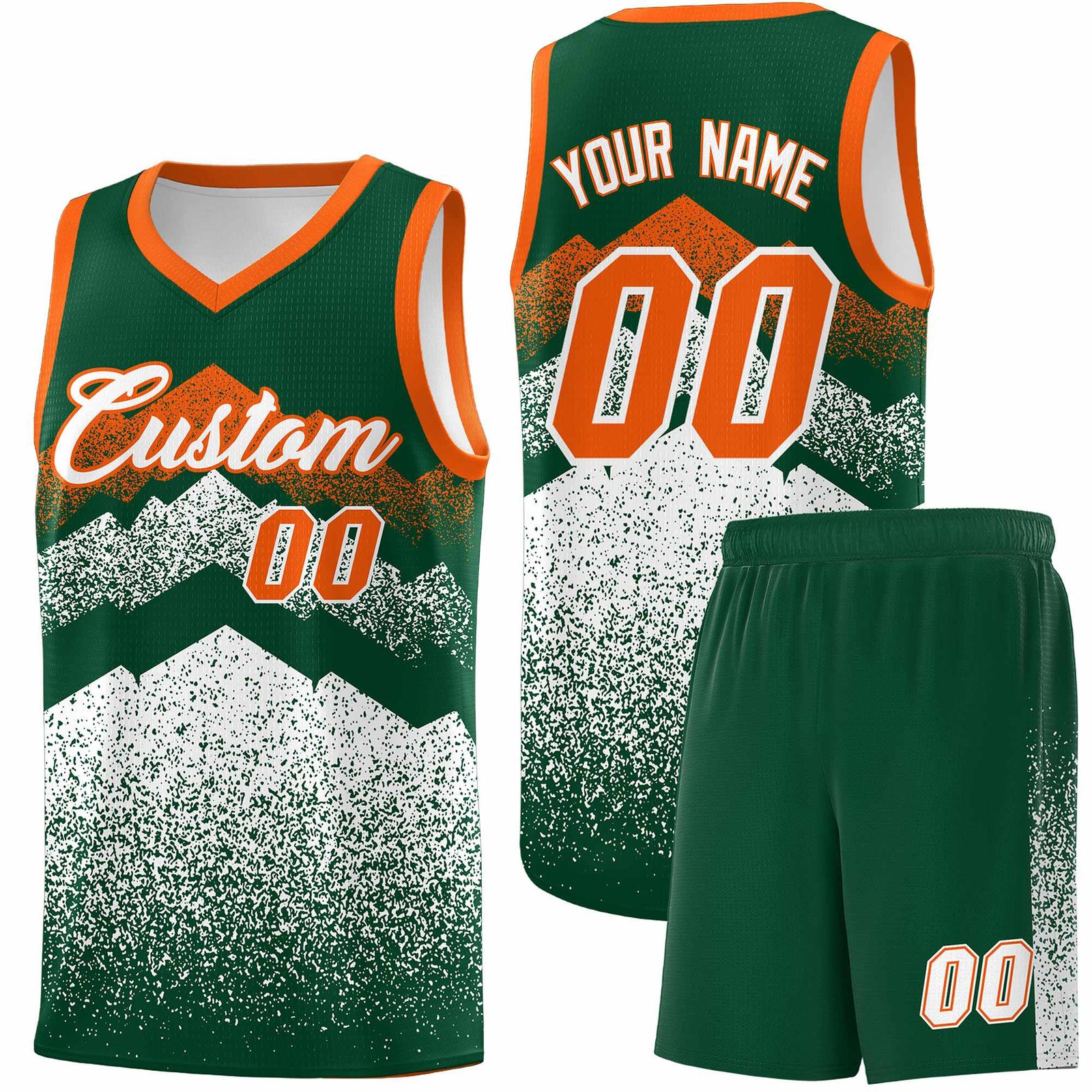 Personalized Youth Basketball Jerseys   Green White Gradient Mountain Design Uniforms