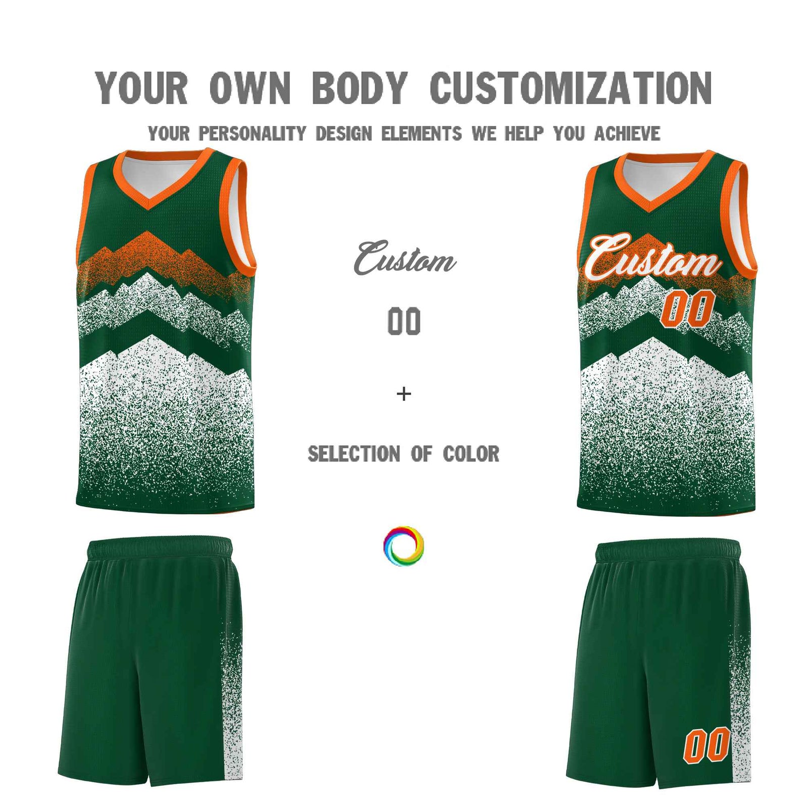 Personalized Youth Basketball Jerseys   Green White Gradient Mountain Design Uniforms