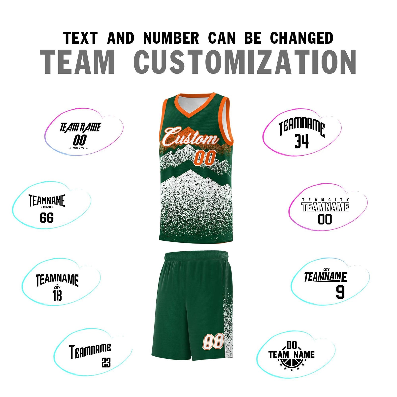 Personalized Youth Basketball Jerseys   Green White Gradient Mountain Design Uniforms