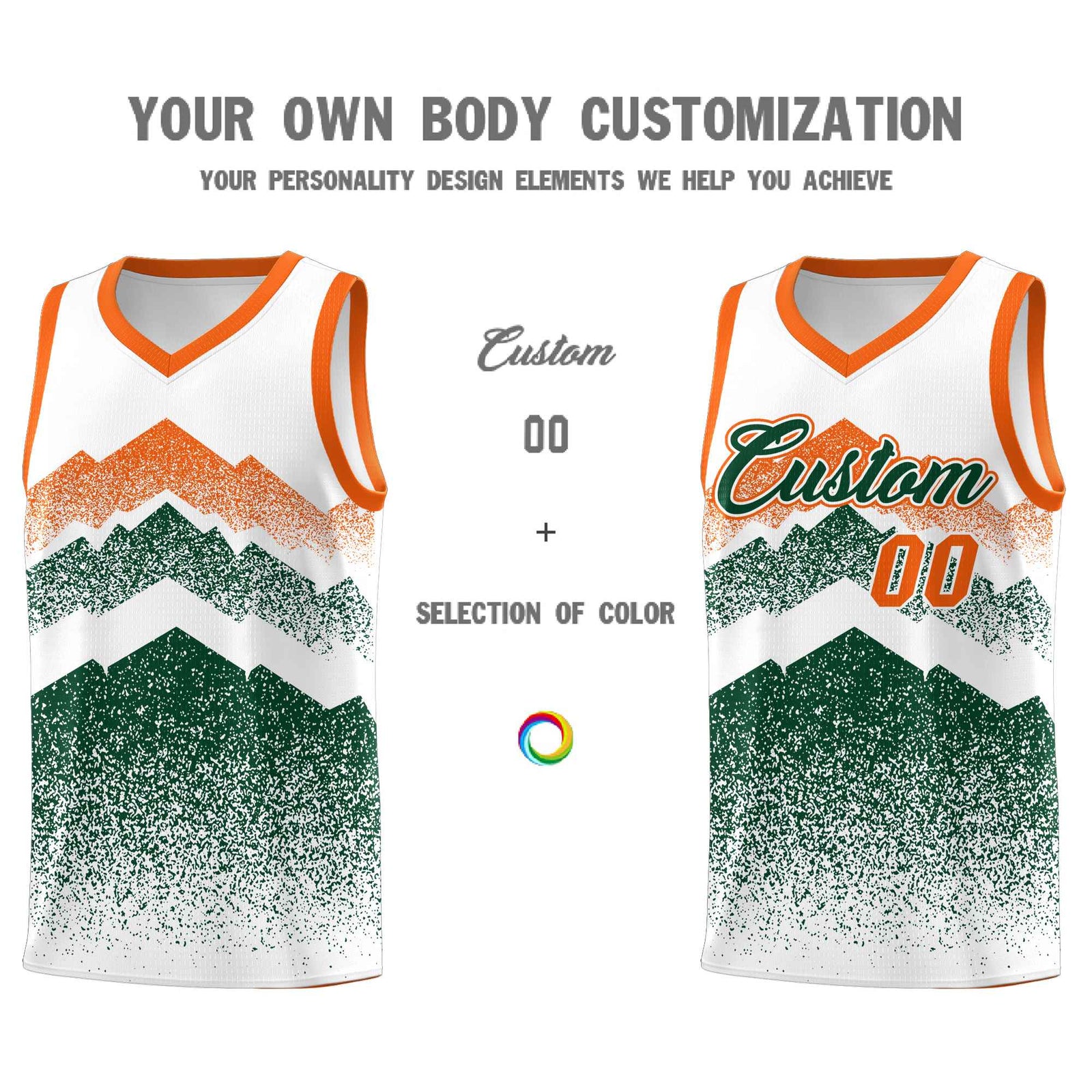 Custom Youth Basketball Jerseys White Green Gradient Mountain Design Uniforms
