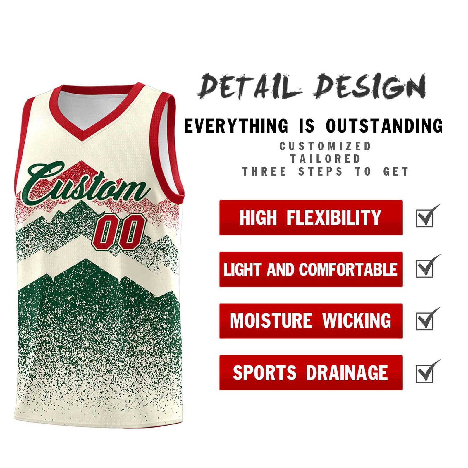 Personalized Youth Basketball Jerseys   Cream Green Gradient Mountain Design Uniforms