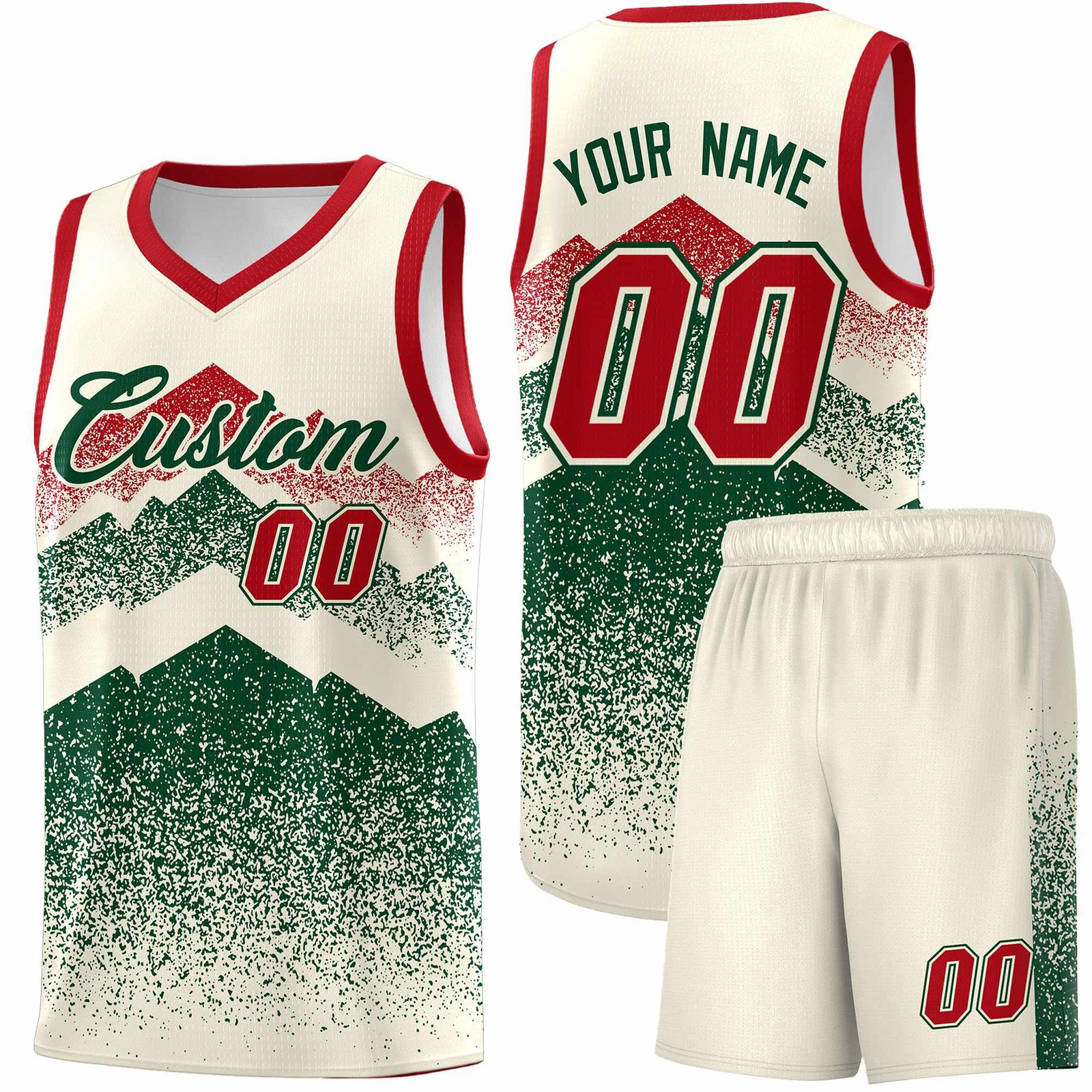 Personalized Youth Basketball Jerseys   Cream Green Gradient Mountain Design Uniforms