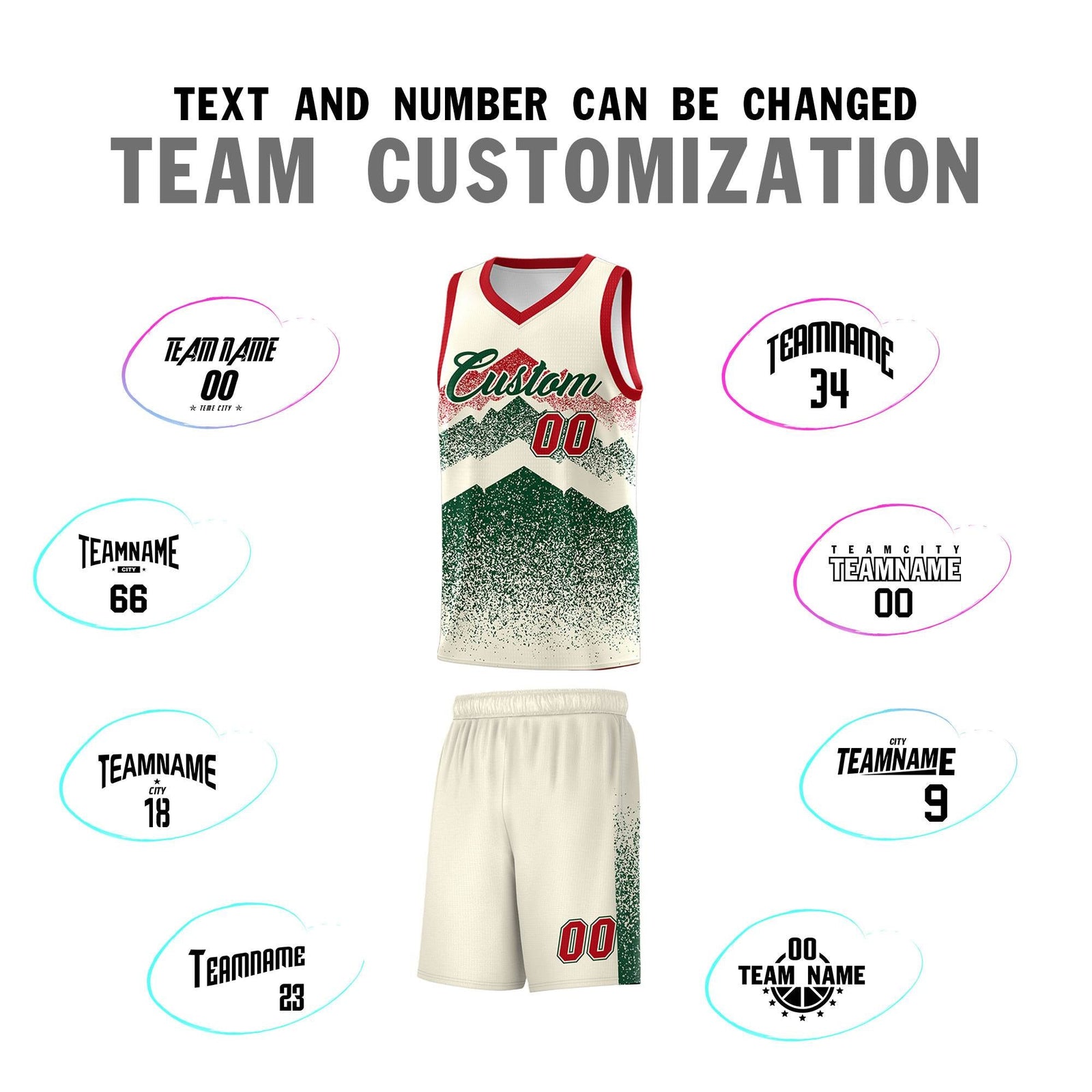 Personalized Youth Basketball Jerseys   Cream Green Gradient Mountain Design Uniforms