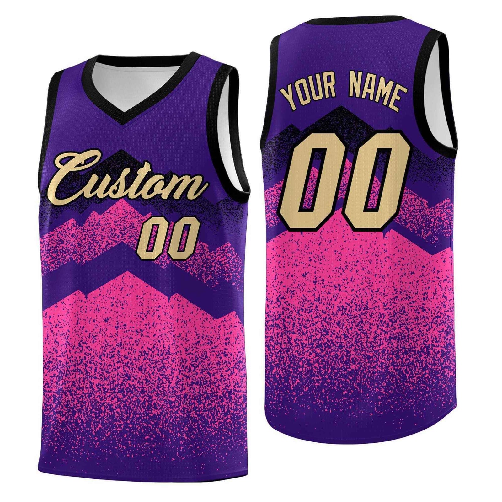 Custom Youth Basketball Jerseys Purple Pink Gradient Mountain Design Uniforms