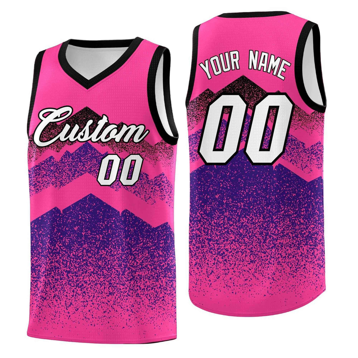 Personalized Youth Basketball Jerseys   Pink Purple Gradient Mountain Design Uniforms