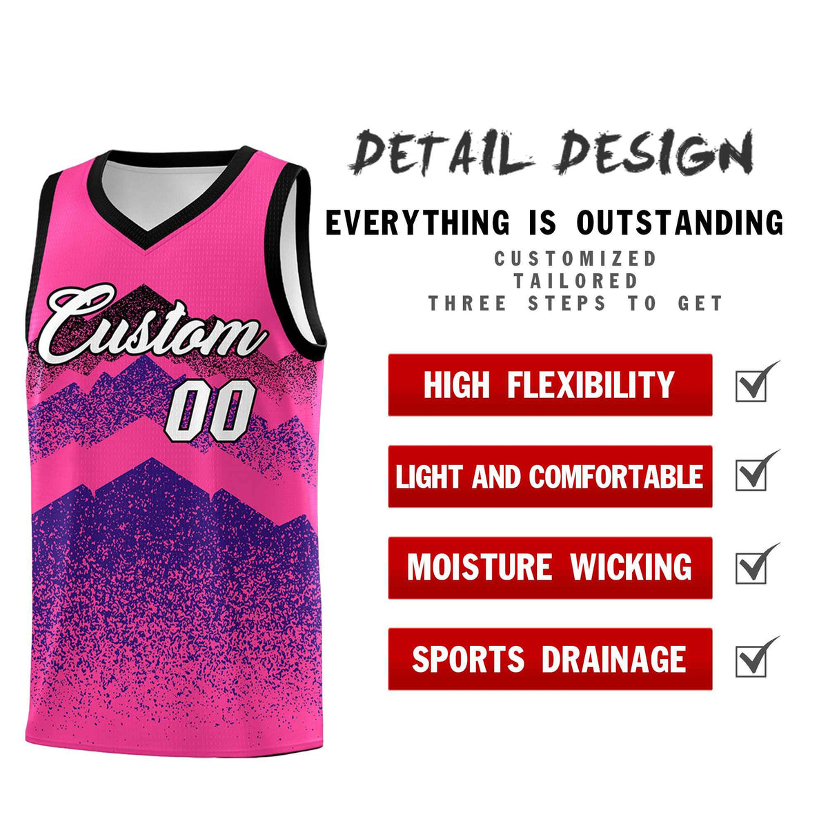 Personalized Youth Basketball Jerseys   Pink Purple Gradient Mountain Design Uniforms