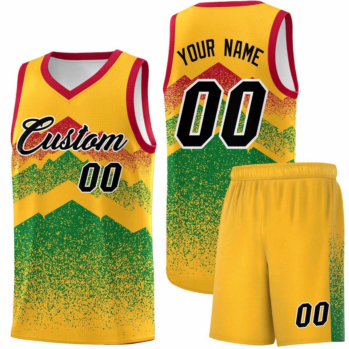 Personalized Youth Basketball Jerseys   Gold Kelly Green Gradient Mountain Design Uniforms