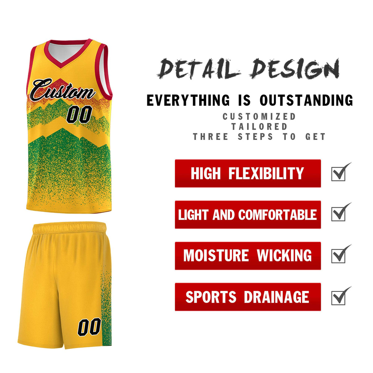 Personalized Youth Basketball Jerseys   Gold Kelly Green Gradient Mountain Design Uniforms