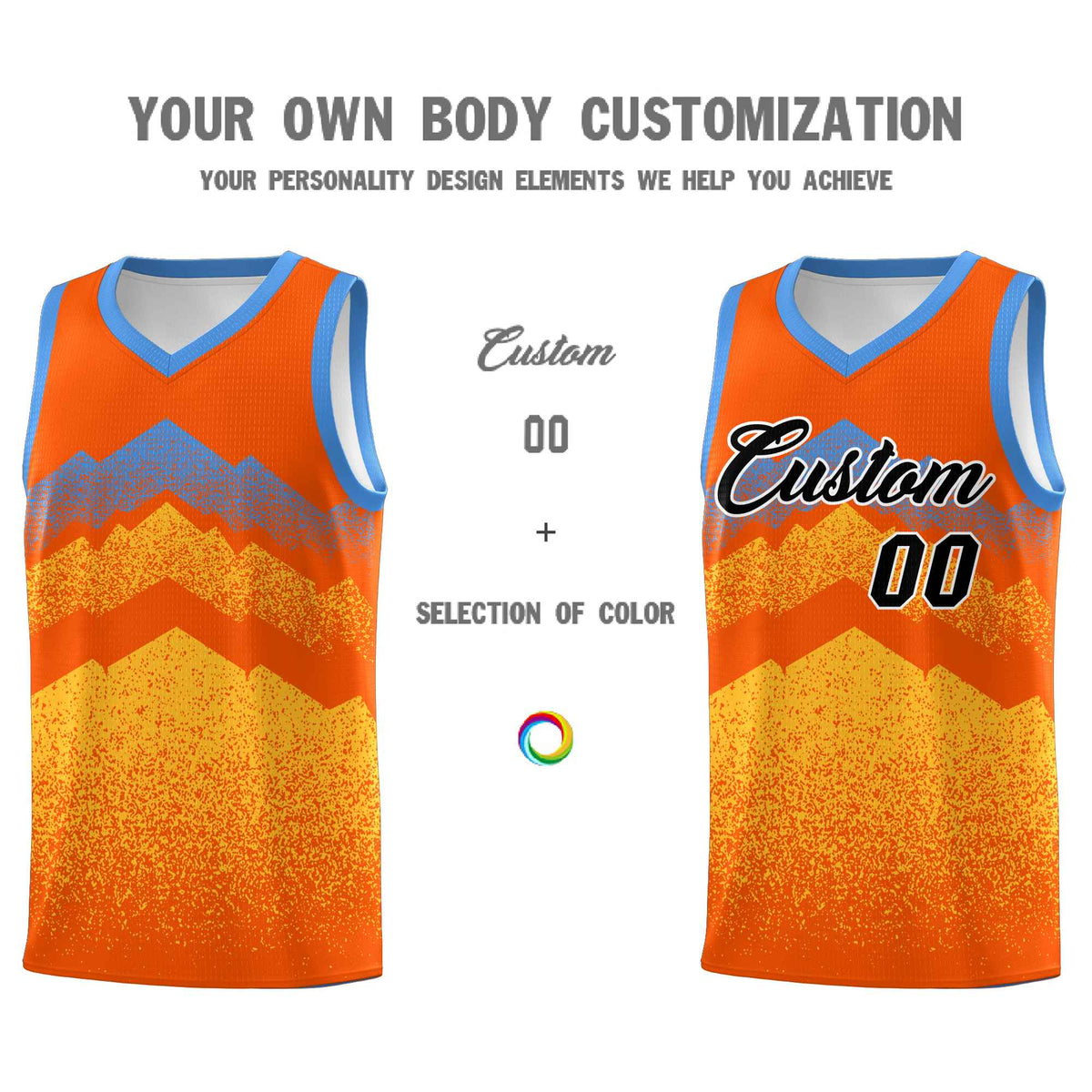 Custom Youth Basketball Jerseys Orange Gold Gradient Mountain Design Uniforms