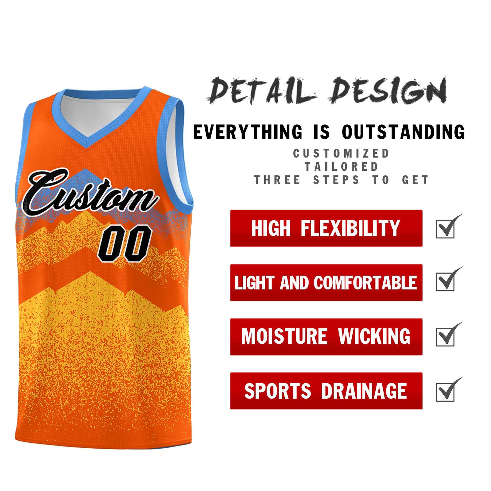 Custom Youth Basketball Jerseys Orange Gold Gradient Mountain Design Uniforms