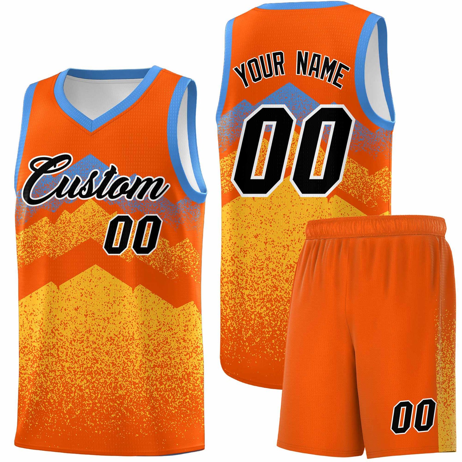 Custom Youth Basketball Jerseys Orange Gold Gradient Mountain Design Uniforms