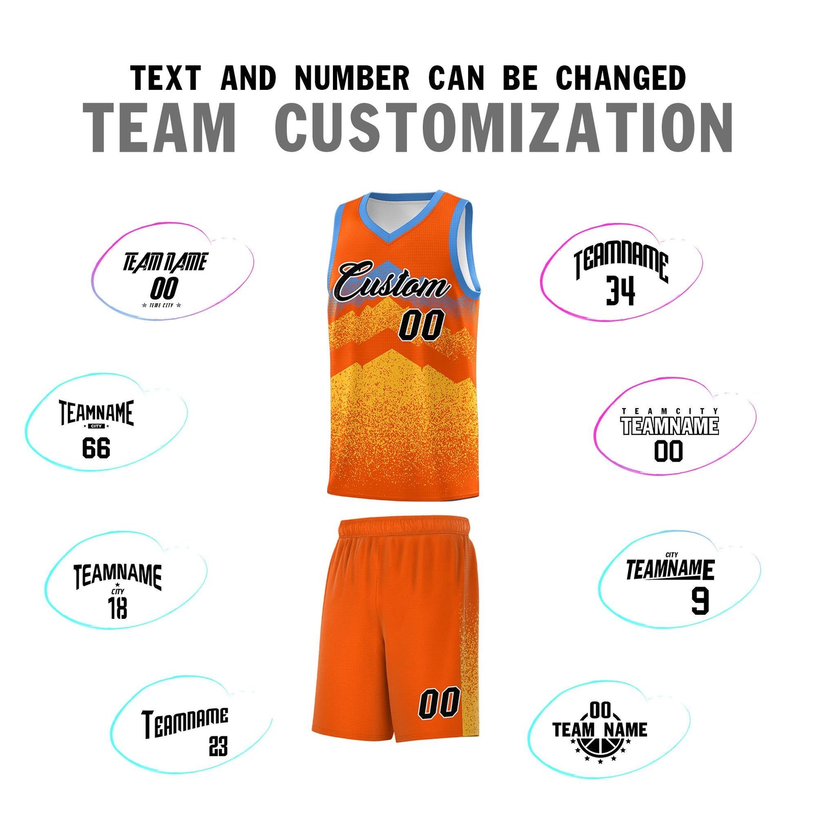 Custom Youth Basketball Jerseys Orange Gold Gradient Mountain Design Uniforms