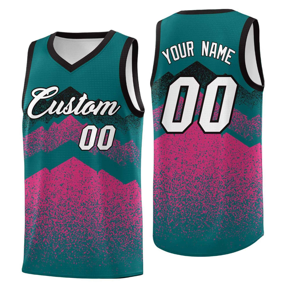 Custom Youth Basketball Jerseys Midnight Green Pink Gradient Mountain Design Uniforms