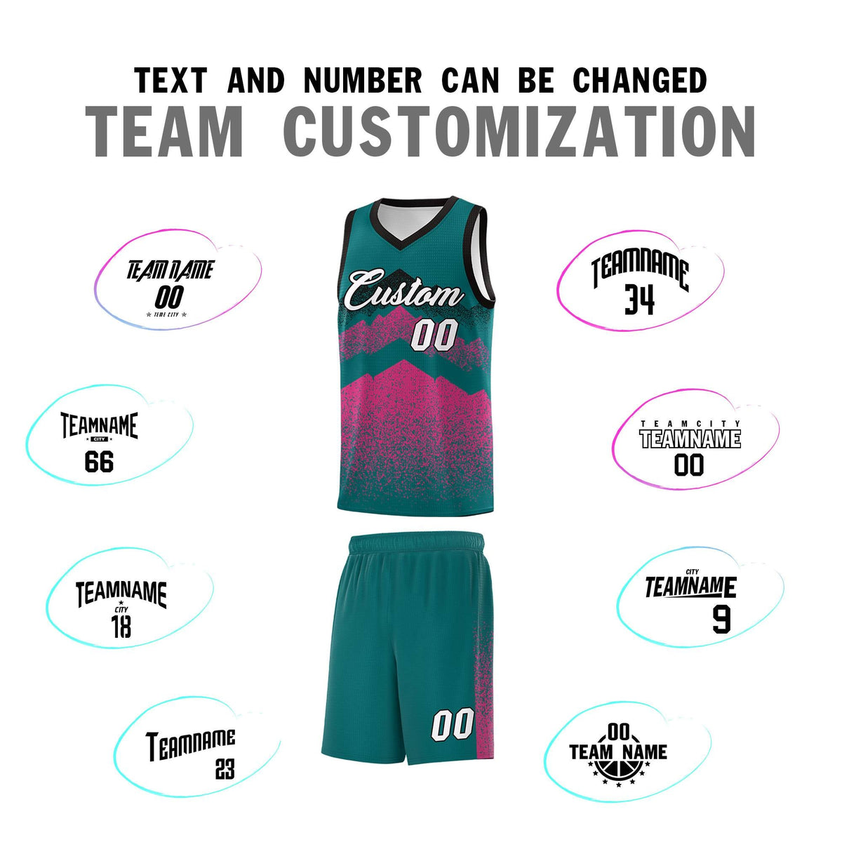 Custom Youth Basketball Jerseys Midnight Green Pink Gradient Mountain Design Uniforms
