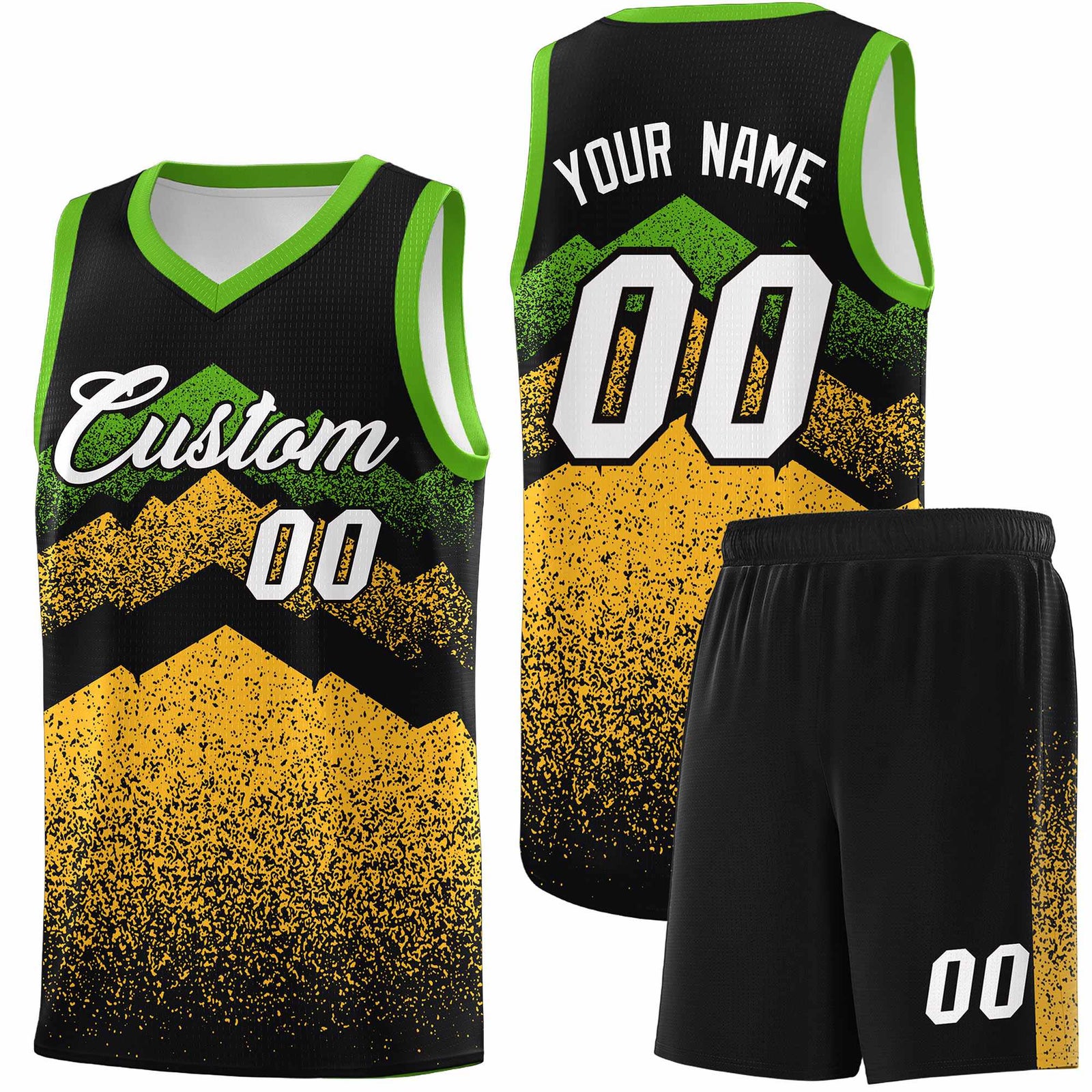 Personalized Youth Basketball Jerseys   Black Gold Gradient Mountain Design Uniforms