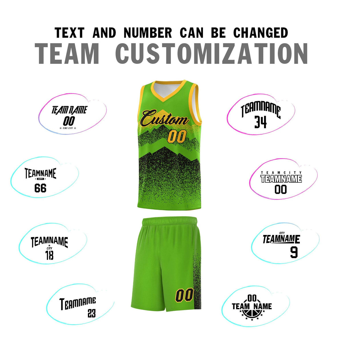 Custom Youth Basketball Jerseys Green Black Gradient Mountain Design Uniforms