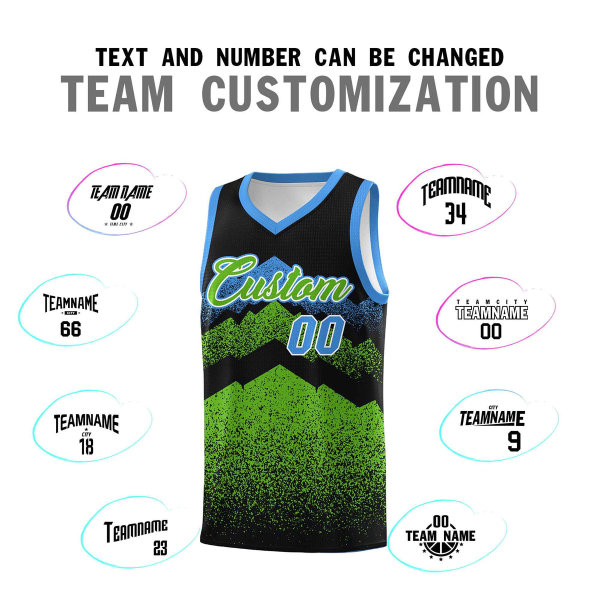 Personalized Youth Basketball Jerseys   Black Green Gradient Mountain Design Uniforms