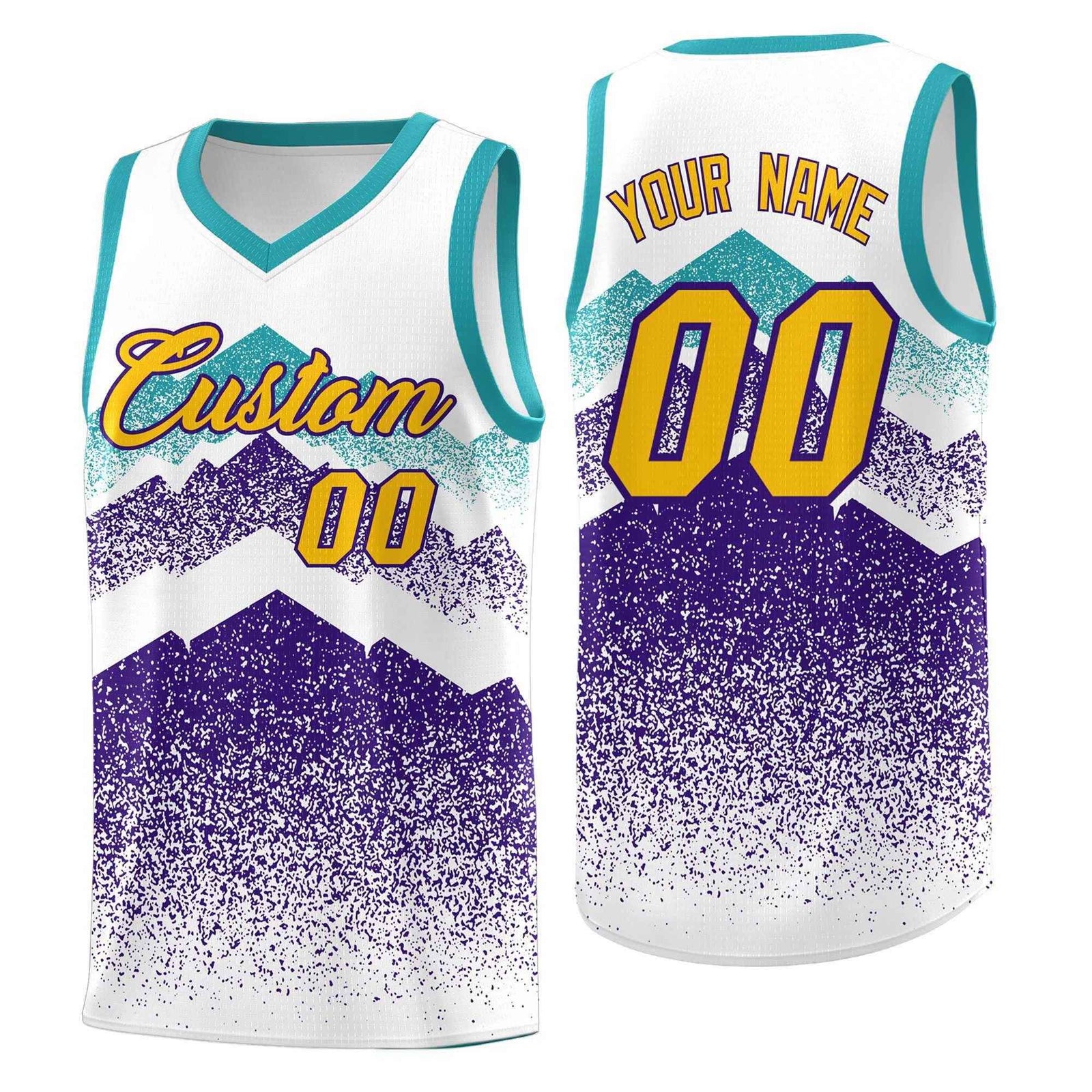 Custom Youth Basketball Jerseys White Purple Gradient Mountain Design Uniforms