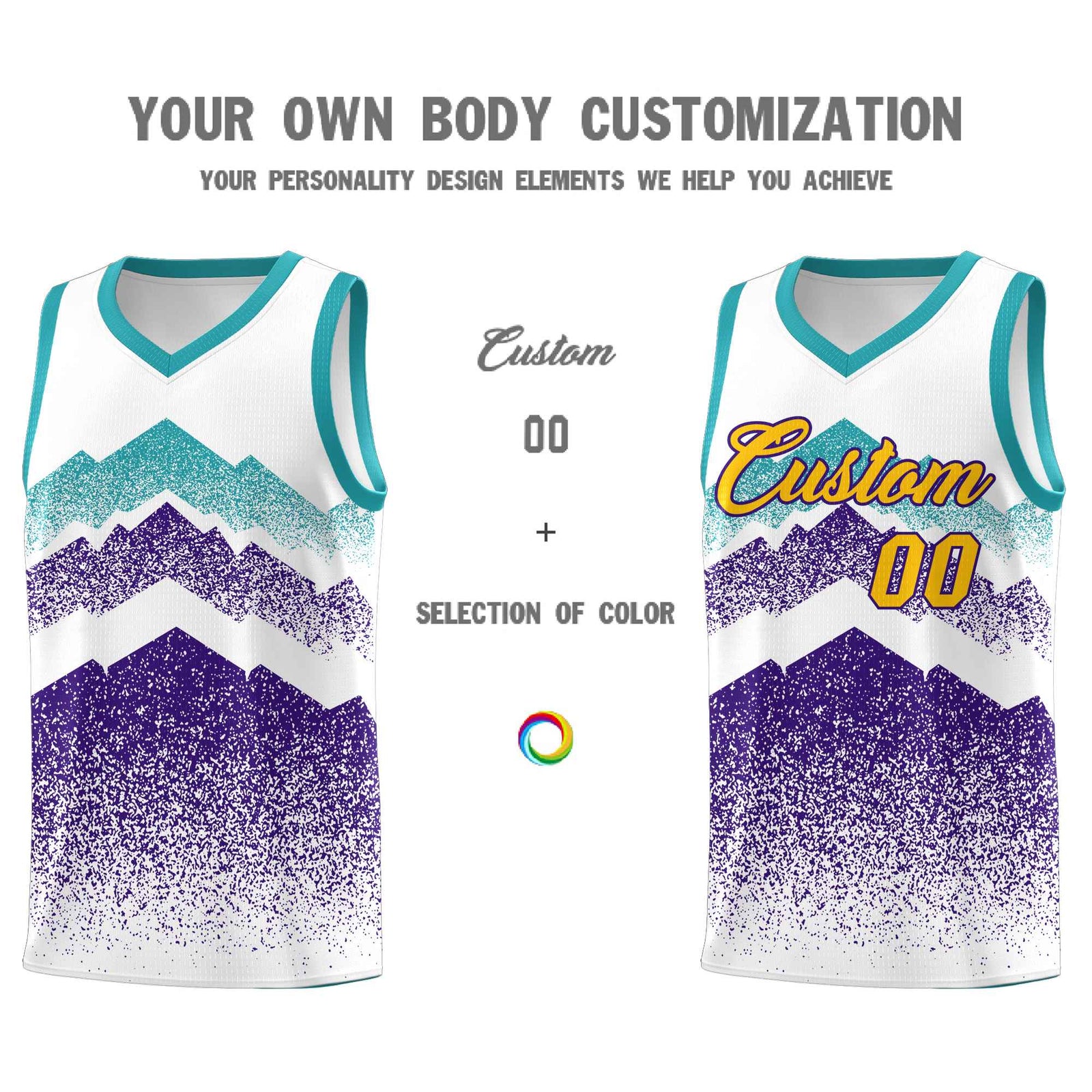 Custom Youth Basketball Jerseys White Purple Gradient Mountain Design Uniforms