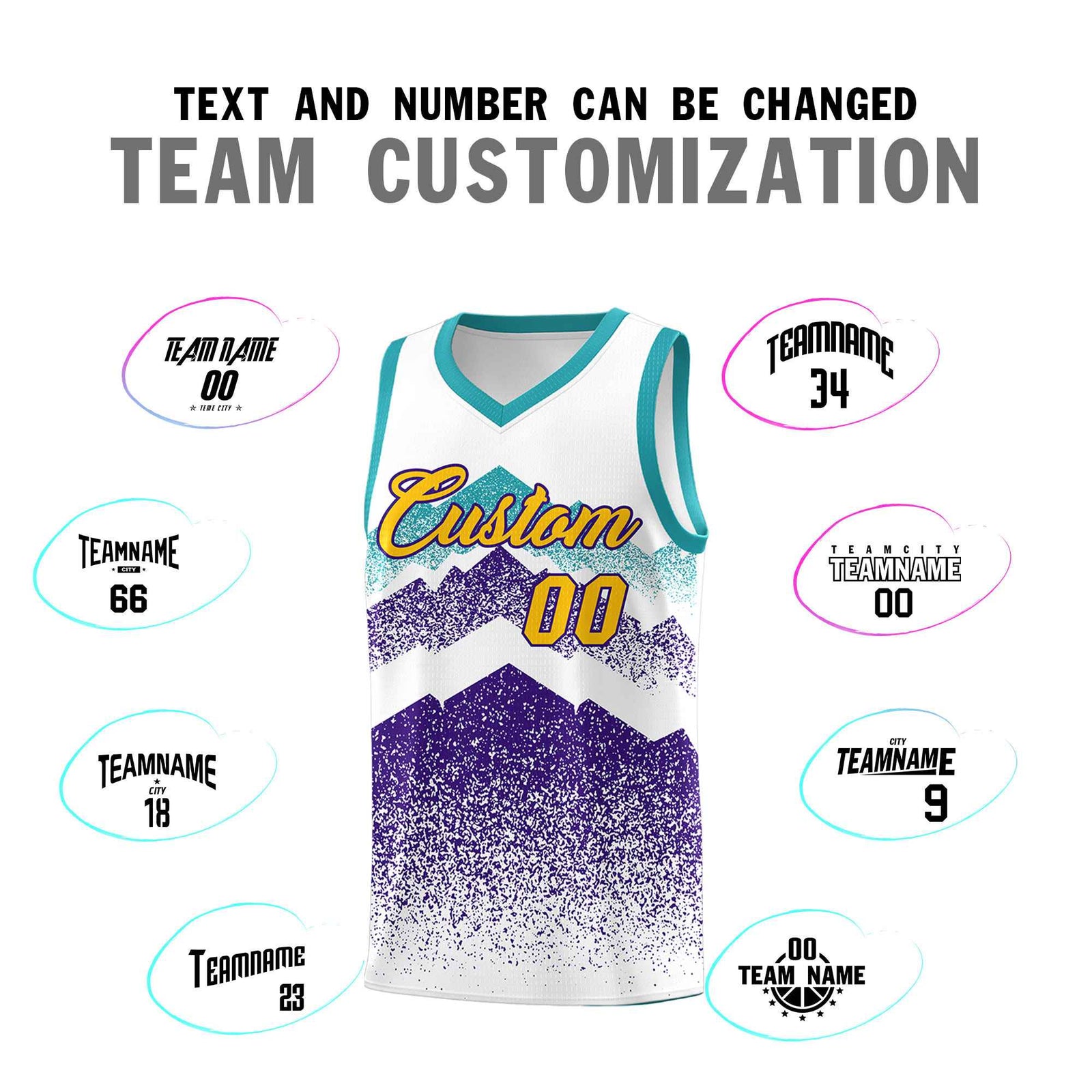 Custom Youth Basketball Jerseys White Purple Gradient Mountain Design Uniforms