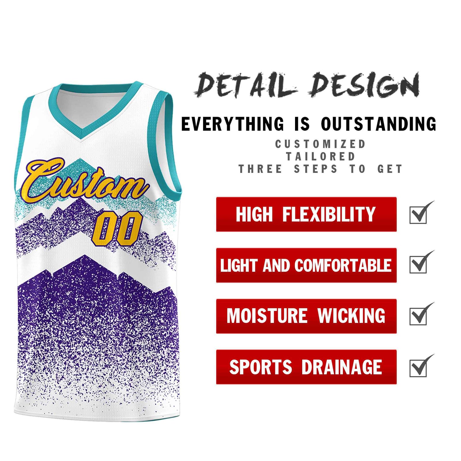 Custom Youth Basketball Jerseys White Purple Gradient Mountain Design Uniforms