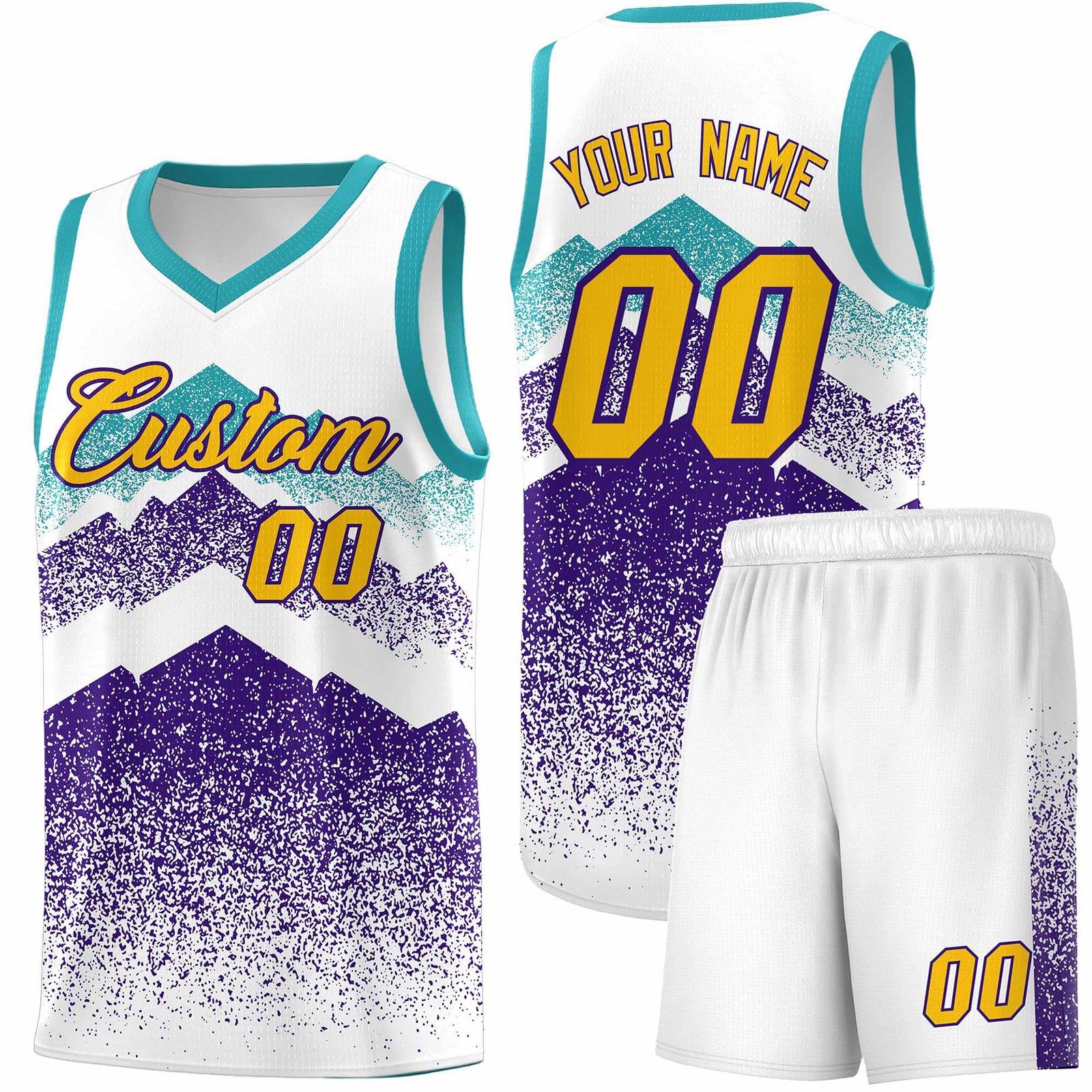Custom Youth Basketball Jerseys White Purple Gradient Mountain Design Uniforms