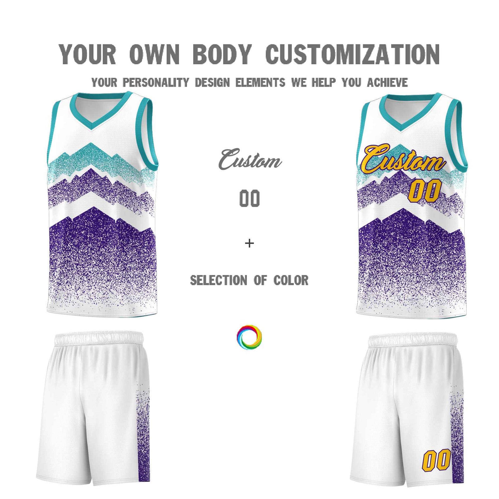 Custom Youth Basketball Jerseys White Purple Gradient Mountain Design Uniforms