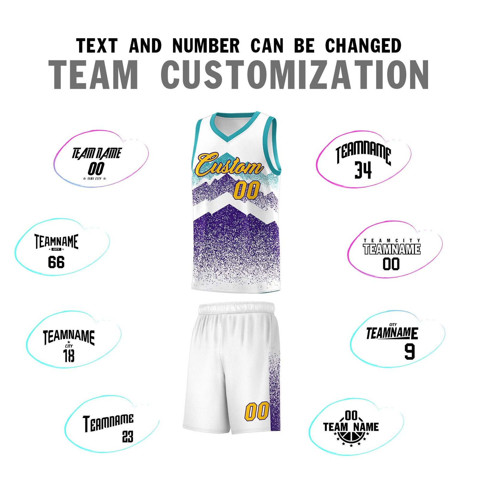 Custom Youth Basketball Jerseys White Purple Gradient Mountain Design Uniforms