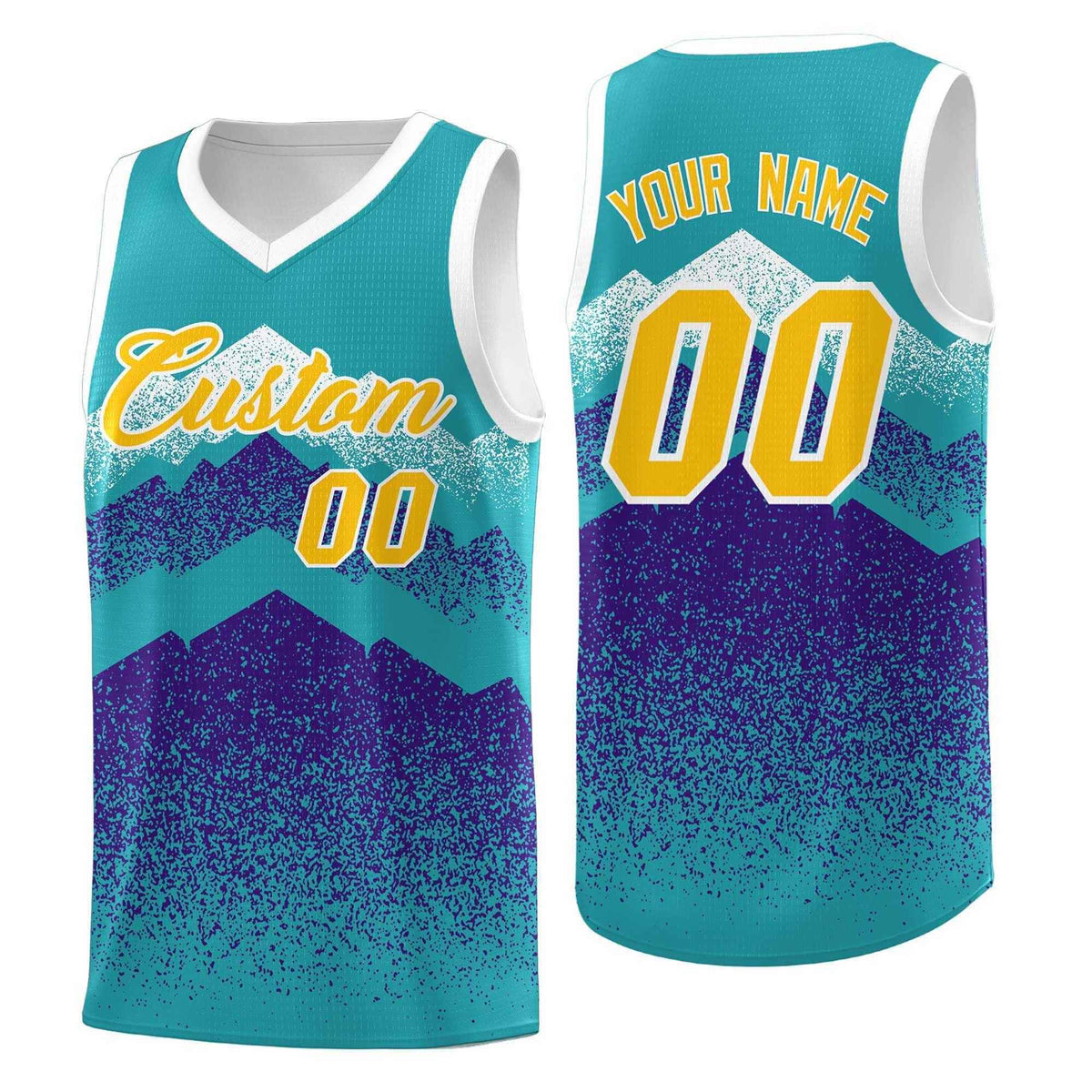 Personalized Youth Basketball Jerseys   Aqua Purple Gradient Mountain Design Uniforms