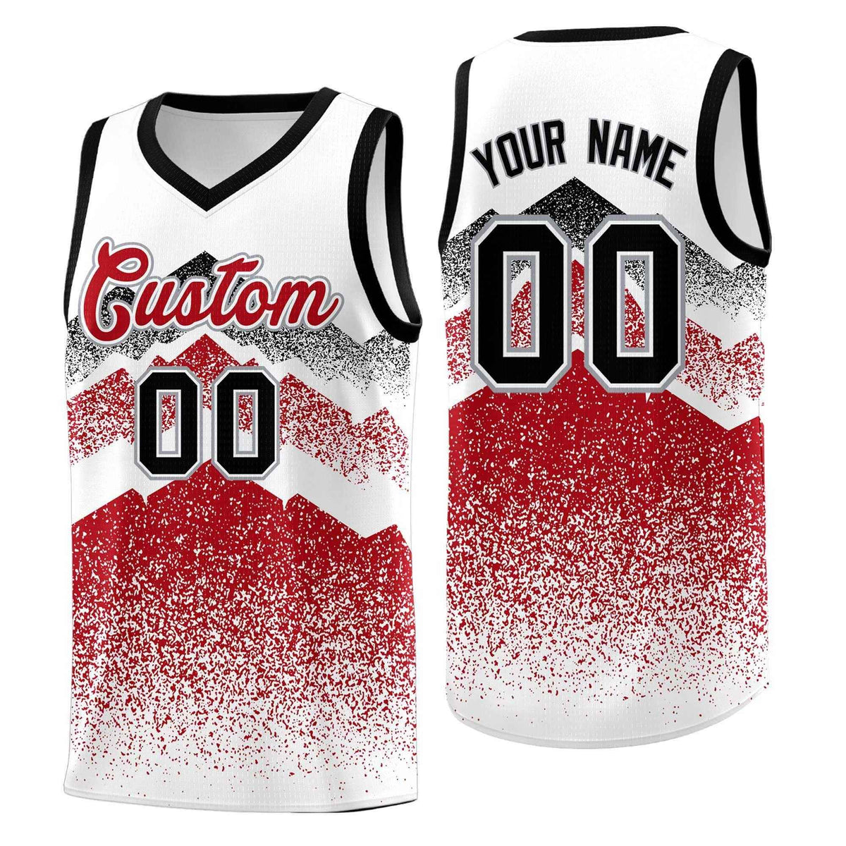 Personalized Youth Basketball Jerseys   White Red Gradient Mountain Design Uniforms