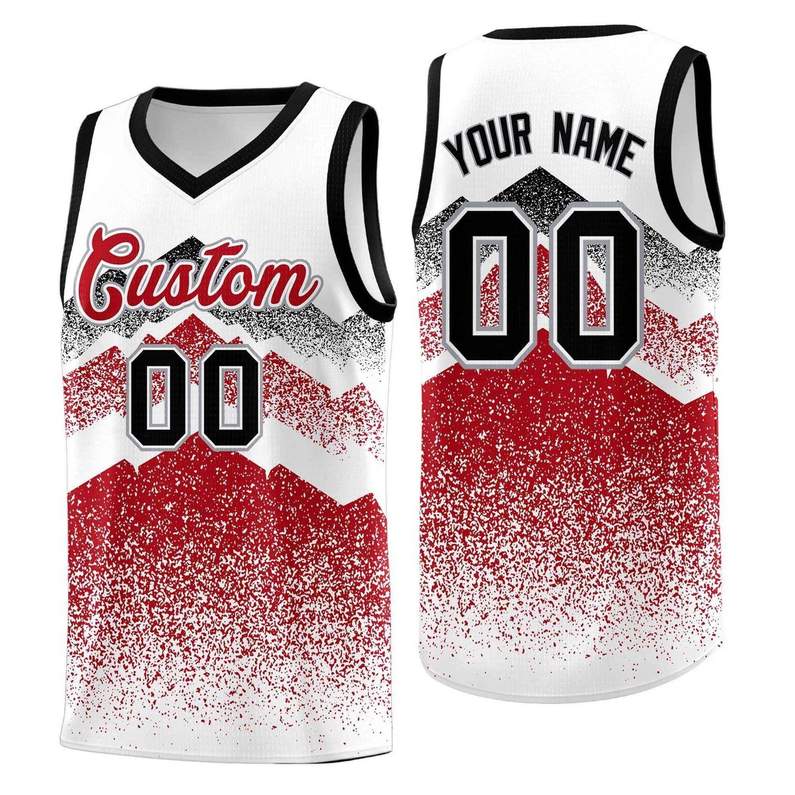Personalized Youth Basketball Jerseys   White Red Gradient Mountain Design Uniforms