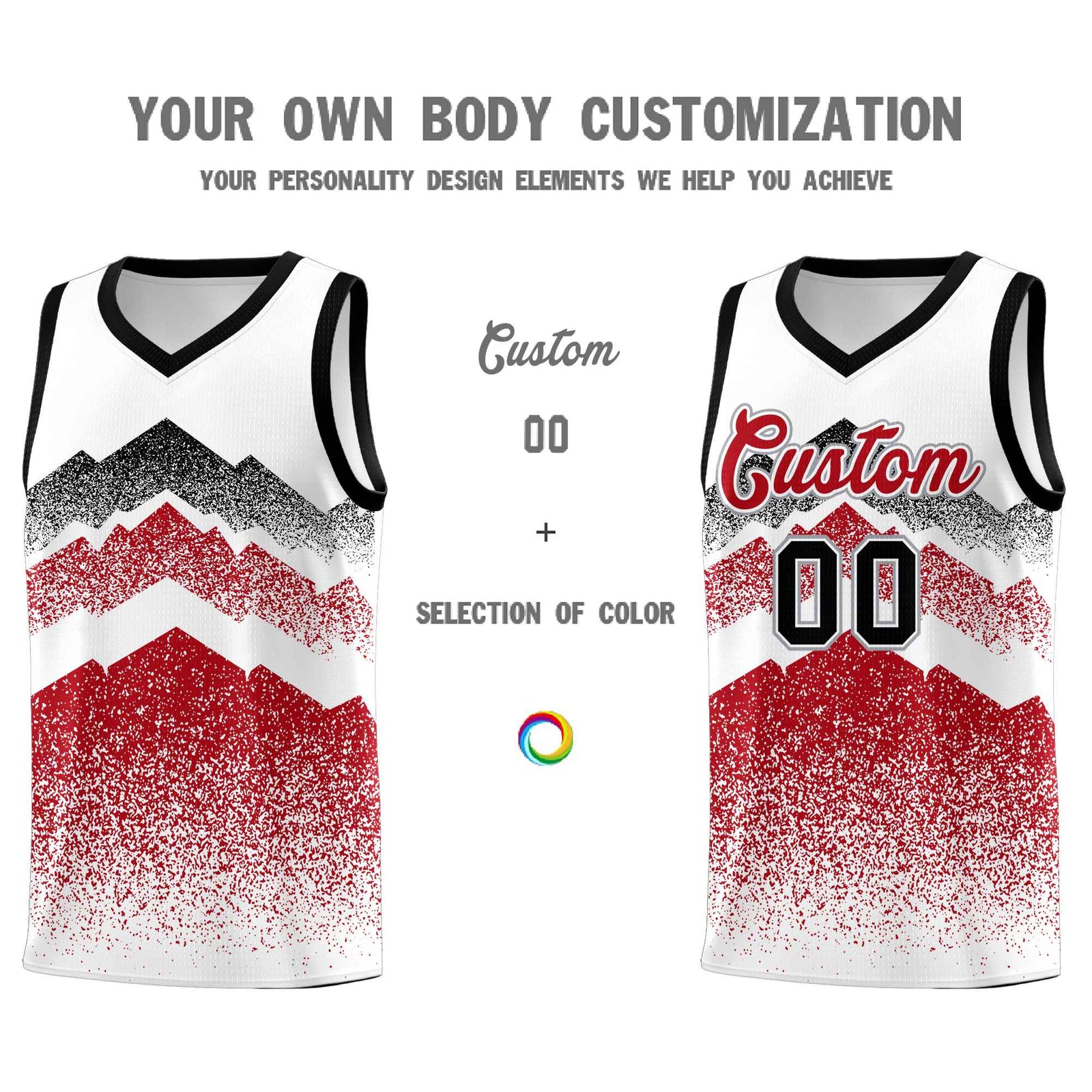 Personalized Youth Basketball Jerseys   White Red Gradient Mountain Design Uniforms