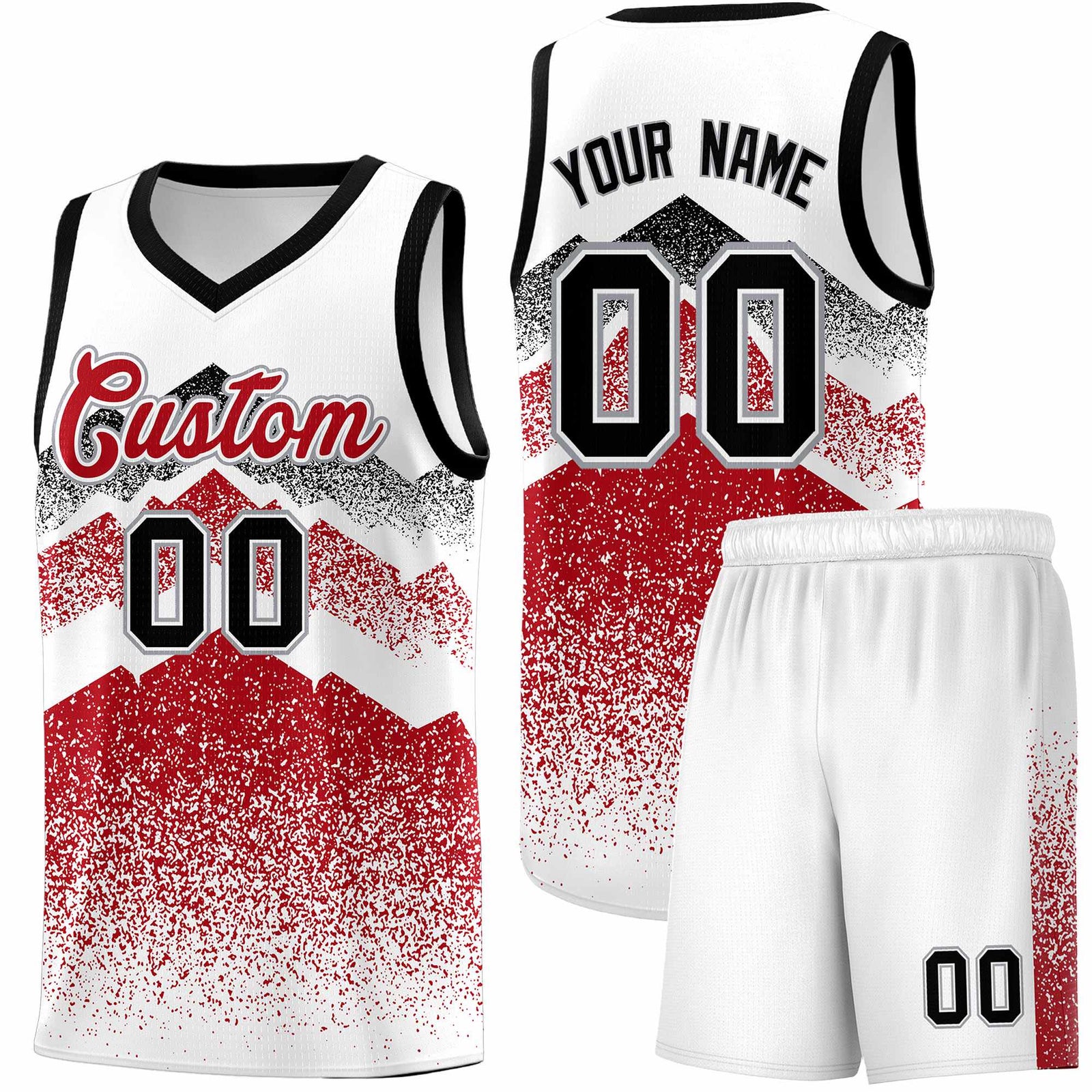 Personalized Youth Basketball Jerseys   White Red Gradient Mountain Design Uniforms