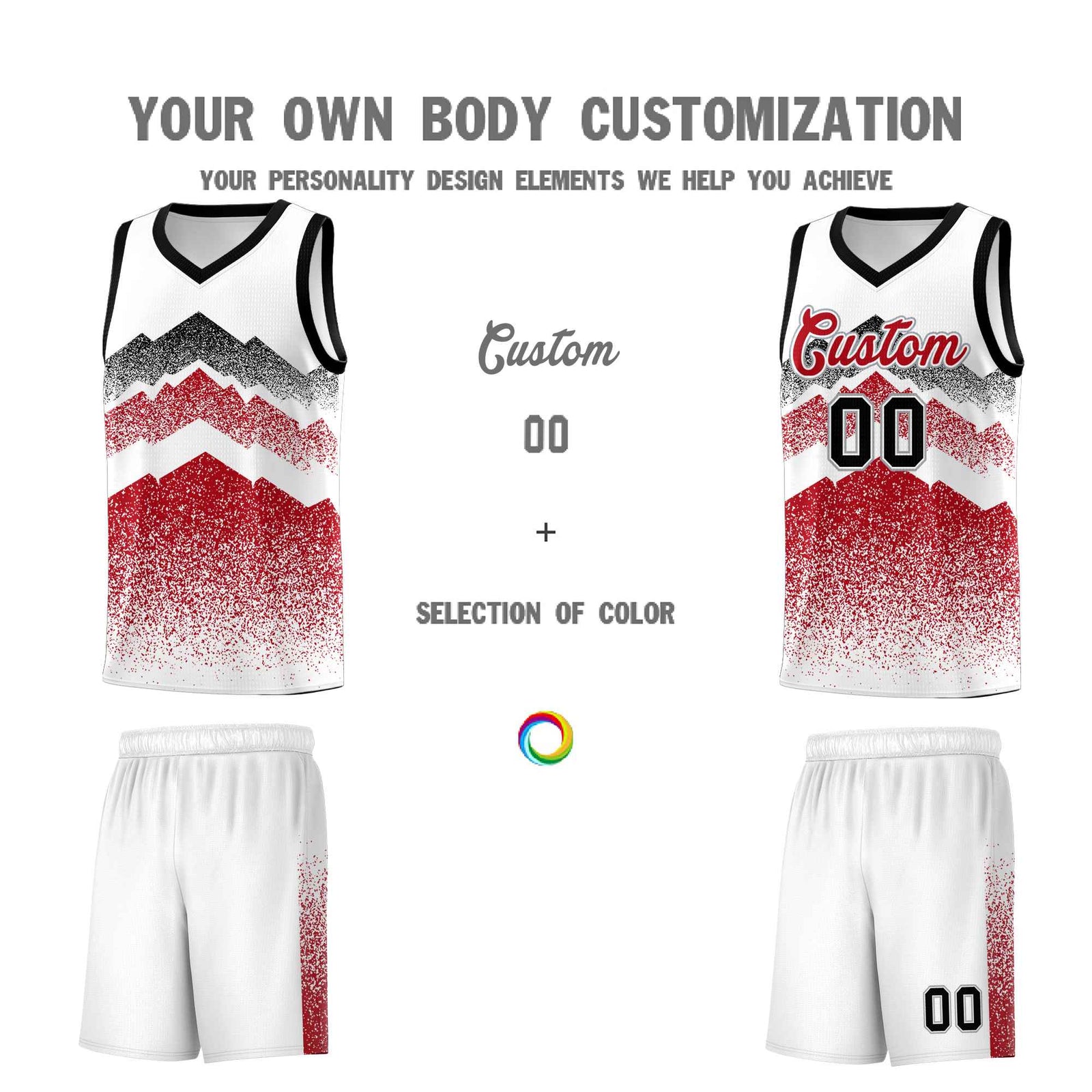 Personalized Youth Basketball Jerseys   White Red Gradient Mountain Design Uniforms