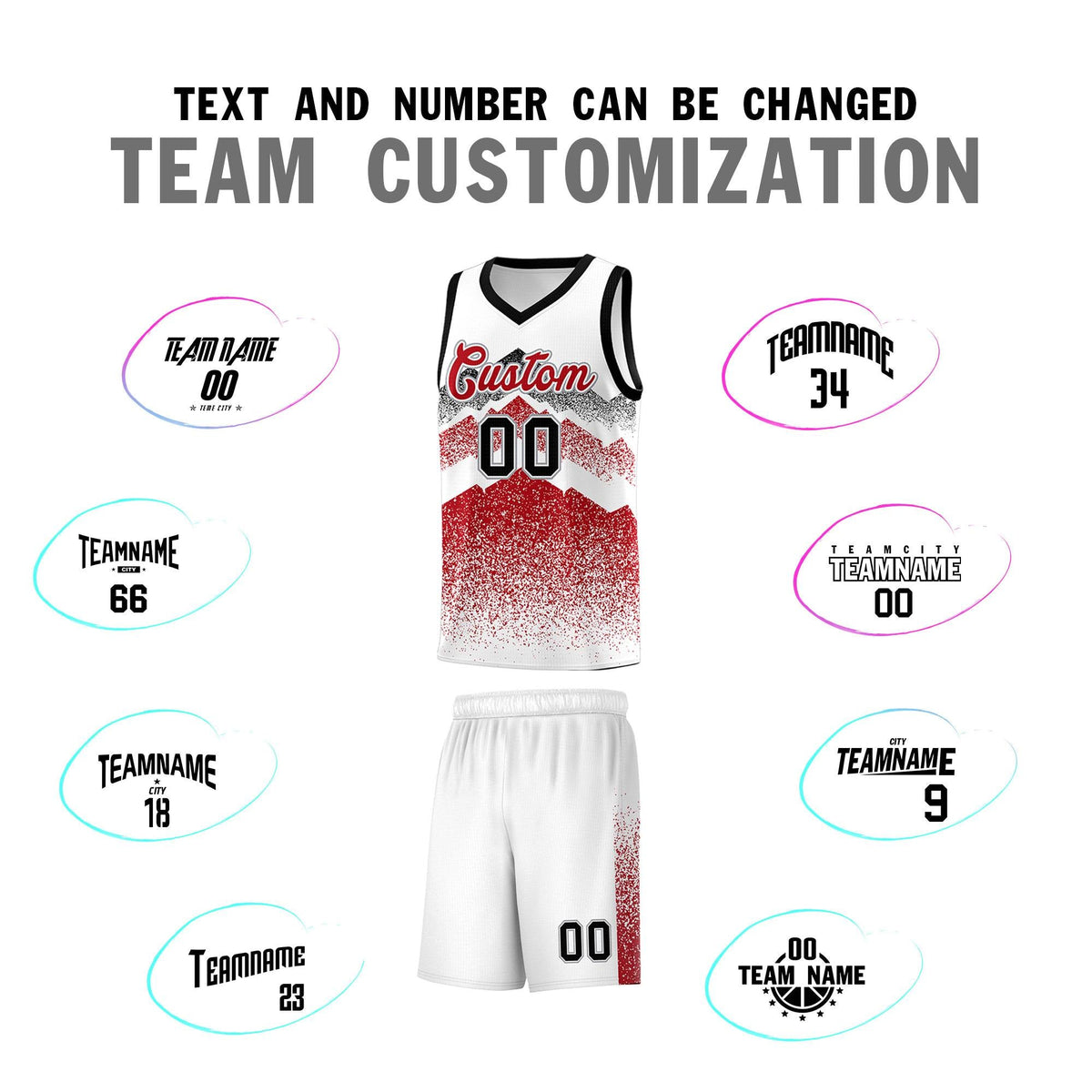 Personalized Youth Basketball Jerseys   White Red Gradient Mountain Design Uniforms