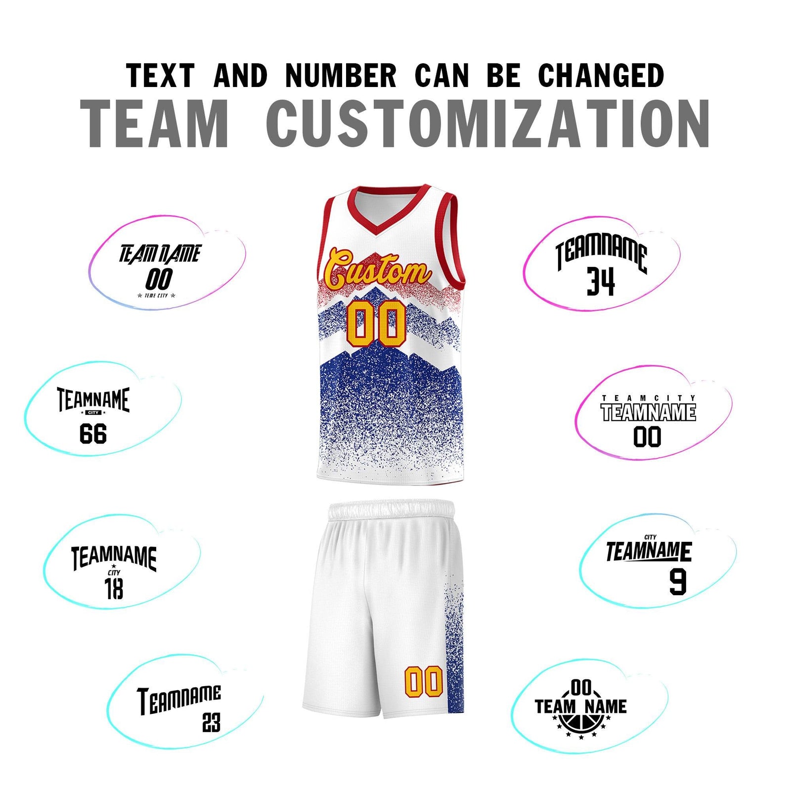 Custom Youth Basketball Jerseys White Royal Gradient Mountain Design Uniforms