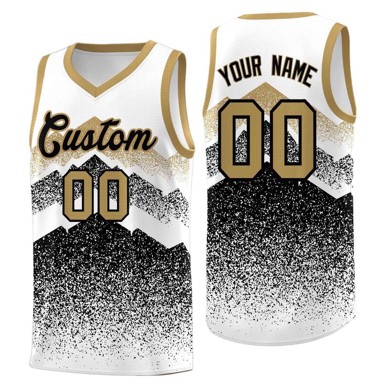 Custom Youth Basketball Jerseys White Black Gradient Mountain Design Uniforms